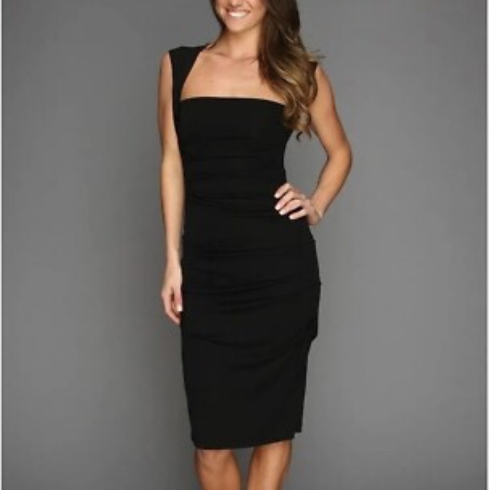 Nicole Miller Artelier Black Sleeveless Jersey Tuck Dress